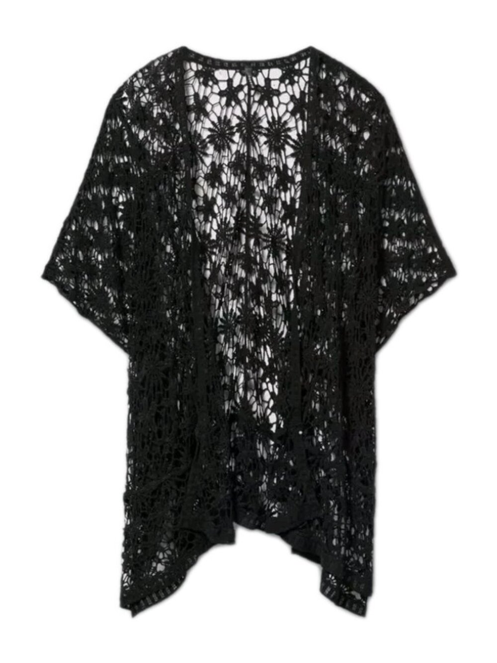 Torrid Crocheted Black Floral Ruana O/S Boho Festival Beachy Swim Cover Up